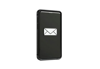 Smartphone displays envelope icon indicating new messages isolated on transparent background