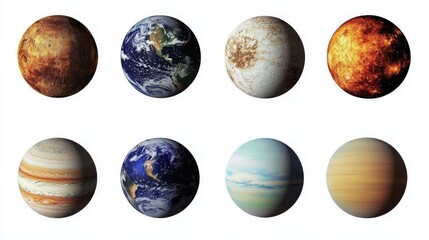 Eight Planets Isolated on White Background, Space, Solar System