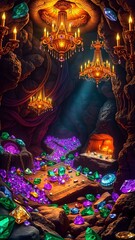 Fototapeta premium Enchanted Underground Cavern with Ornate Chandeliers