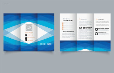 Blue Corporate Trifold Brochure Template Modern Business Leaflet Design. Editable image.