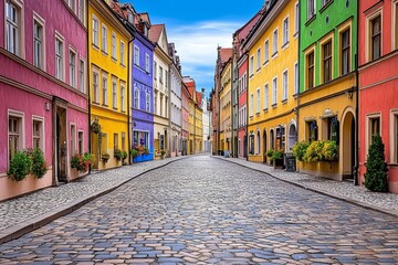 Obraz premium A peaceful morning view of Mariacka Street, with amber jewelry shops and gothic-style buildings