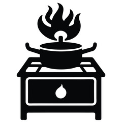 Modern Gas Stove Vector Illustration – Sleek Stainless Steel Body with Black Glass Top, Four Burners, Knob Controls, and Blue Flame Effect