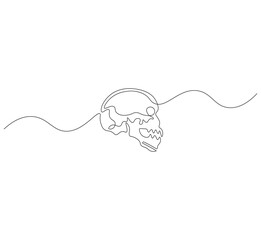 Obraz premium Skull head outline drawing illustration. Continuous line draw of skull head vector.