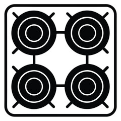 Fototapeta premium Modern Gas Stove Vector Illustration – Sleek Stainless Steel Body with Black Glass Top, Four Burners, Knob Controls, and Blue Flame Effect