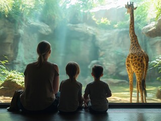 Interactive Family Adventure: Children and Giraffes in Zoos for Education and Nature Exploration