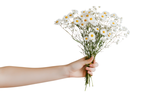 PNG Daisy wildflower bouquet hand background person.