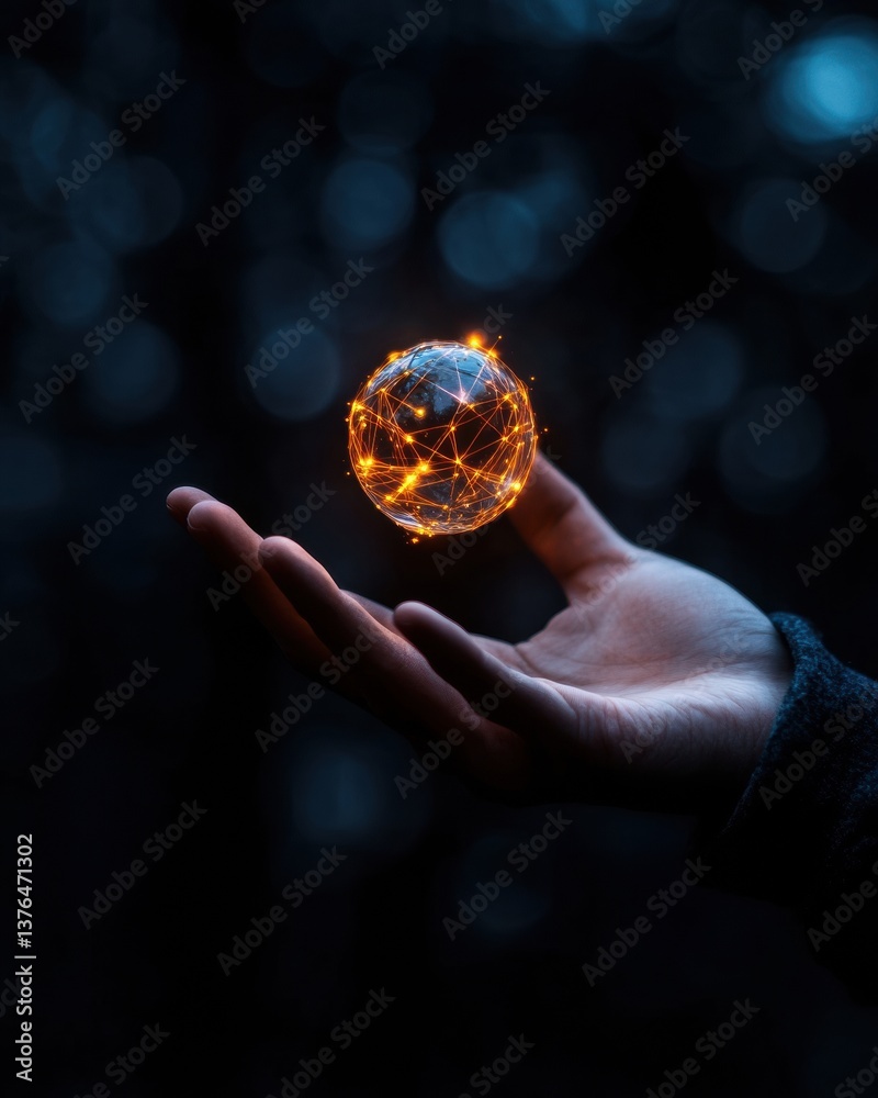 Poster Augmented Reality Future Quantum Connectivity Sphere Illuminating Digital Transformation with Holographic Network Visualization in Business Innovation