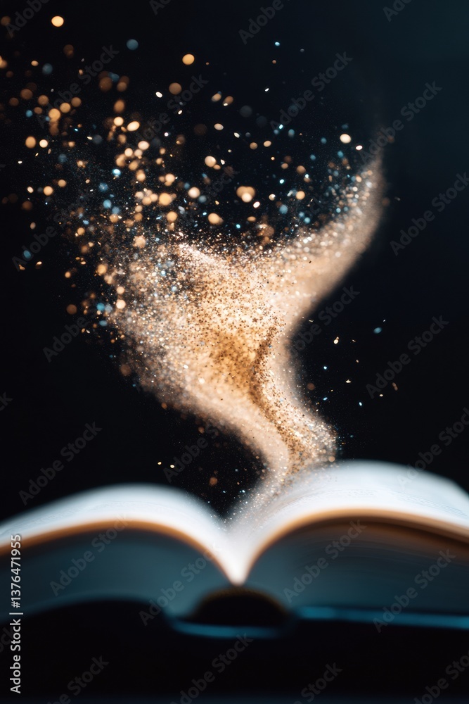 Poster Immersive Digital Storytelling Magical Book of Infinite Narrative - Transformative Reading Experience in Glowing Particle Realm for Next-Gen Content Creators