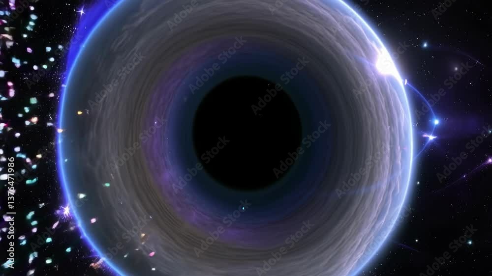 Canvas Prints a 3d, 4k image of a glowing cosmic vortex resembling a black hole, surrounded by colorful particles 