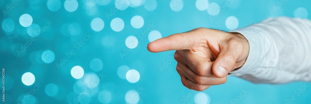 Aufkleber Futuristic Business Interaction Minimalist Hand Gesture Pointing in Dynamic Digital Bokeh Workspace - Innovative Communication and Decision-Making Conceptual Visual