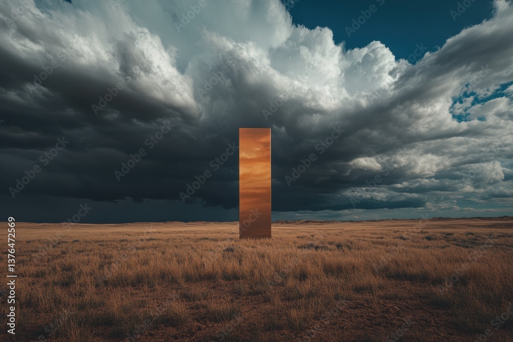 Poster climate crisis visualization minimalist weather monitoring station in drought-stricken landscape - c