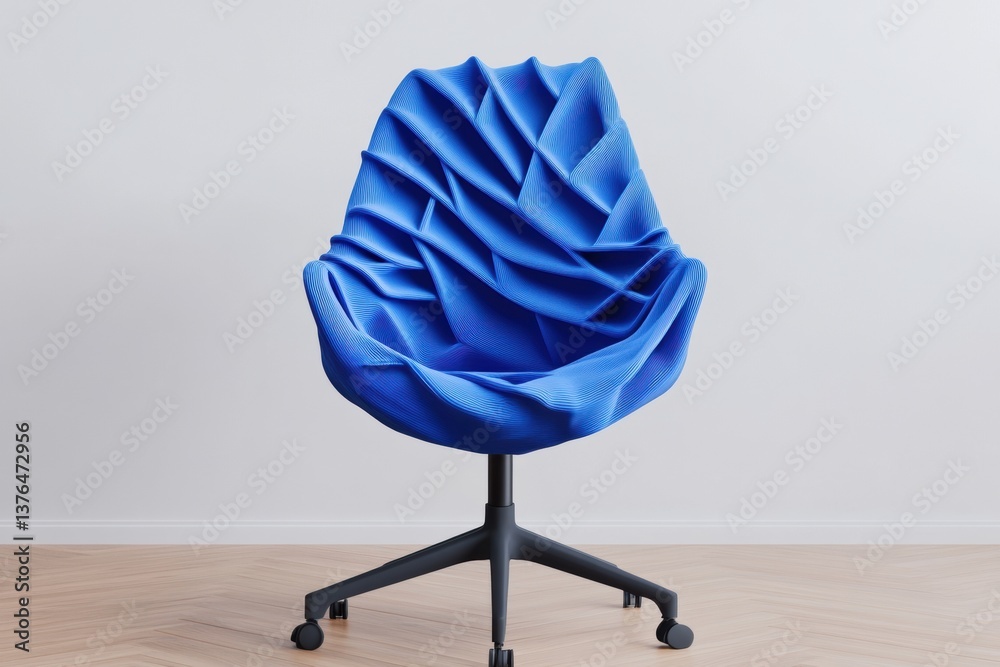 Poster Fluid Dynamics Ergonomic Chair Avant-Garde Sculptural Seating in Vivid Cobalt Blue - Innovative Workspace Design for Modern Productivity Ecosystems
