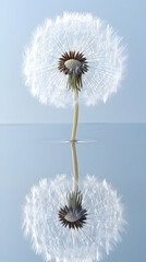 White Dandelion Seed Head Reflection in Calm Water