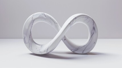 Infinity symbol made of white marble with gray veins on a light background