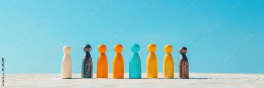 Leinwandbilder inclusive leadership visualization minimalist wooden figurines representing diverse team dynamics, a