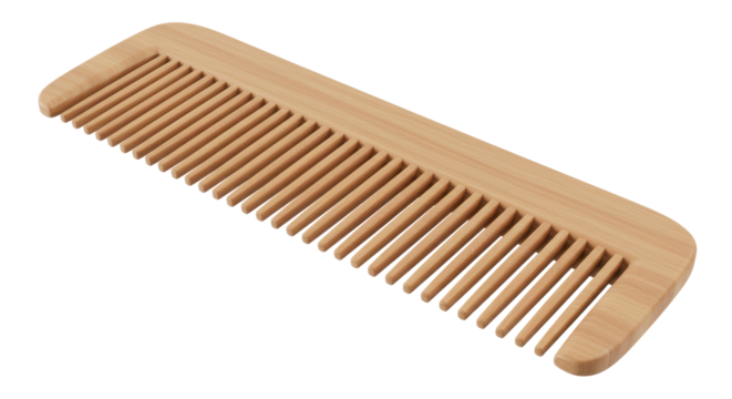 Isolated Natural Wooden Comb with Wide Teeth for Styling