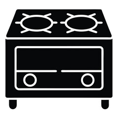 Modern Gas Stove Vector Illustration – Sleek Stainless Steel Body with Black Glass Top, Four Burners, Knob Controls, and Blue Flame Effect