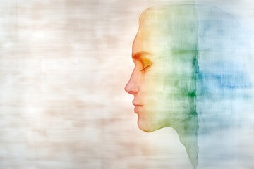 A soft watercolor painting of a person with a barely visible thyroidectomy scar, symbolizing healing and strength