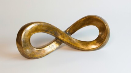 Golden metallic infinity symbol on white background with subtle shadow