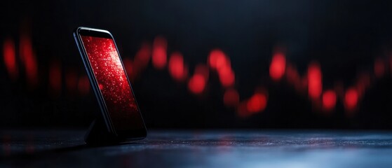 Dark Mode Fintech Revolution Sleek Smartphone Visualizing Cybersecurity Dynamics with Dramatic Red Digital Flow - Next-Gen Financial Technology Aesthetic