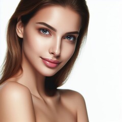 Fototapeta premium Beautiful Young Woman Portrait with Perfect Glowing Skin - Natural Beauty, Skincare & Anti-Aging Concept