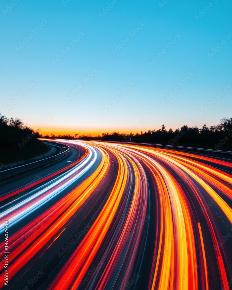 Poster Velocity Unleashed Cutting-Edge Motion Visualization of Dynamic Light Trails Capturing Digital Speed, Innovation, and Technological Momentum in Urban Mobility Landscapes