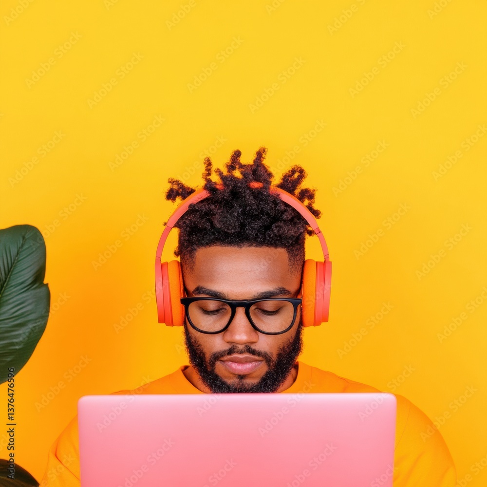 Poster Vibrant Gen Z Digital Nomad Hyper-Focused Remote Work Aesthetic with Minimalist Color Pop - Inclusive Tech Productivity and Creative Flow Visualization