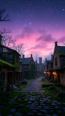 Obraz premium Enchanted Twilight in a Quaint Village