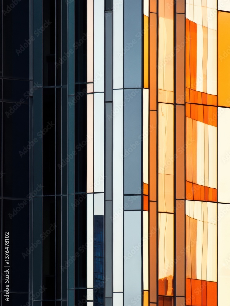 Aufkleber Geometric Urban Minimalism Modular Architectural Facade Design Showcasing Innovative Color Block Aesthetics in Contemporary Structural Engineering