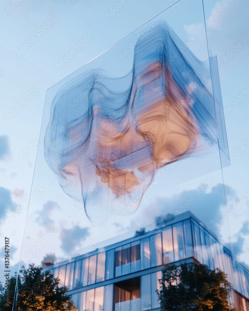 Aufkleber Ethereal Urban Design Translucent Architectural Visualization Blending Digital with Modern Glass Facade - Innovative Spatial Narrative in Contemporary Design