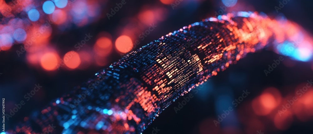 Poster Futuristic Digital Transformation Quantum Data Flow Visualization with Cybernetic Mesh Network Illumination - Next-Gen Tech Innovation Paradigm