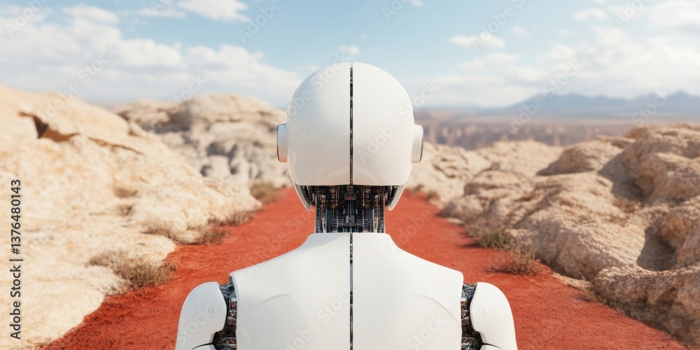 Poster technological crossroads ai-powered robotics transforming industrial landscapes - futuristic innovat