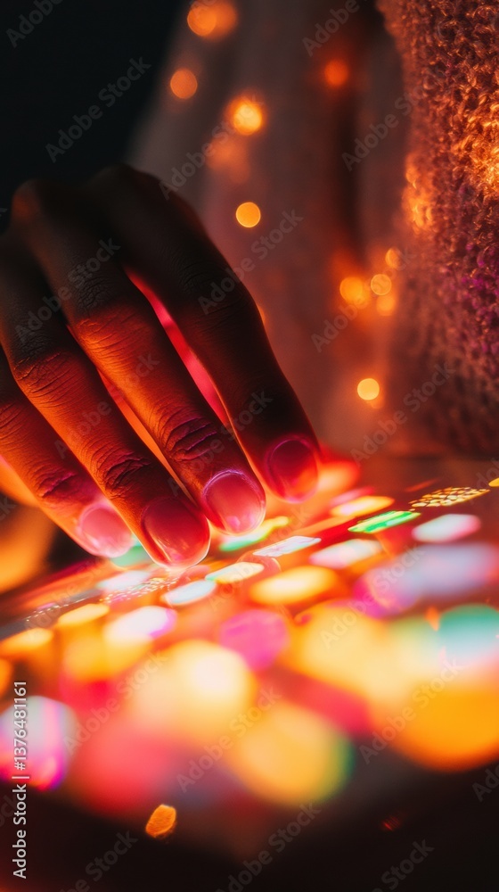Poster Immersive Digital Interaction Next-Gen Mobile UX Design with Vibrant Tactile Interface - Engaging Gen Z Tech Experience in Neon-Charged Visual Ecosystem