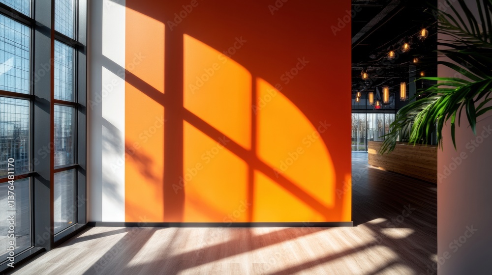 Aufkleber sunset-inspired urban workspace design vibrant minimalist office with dynamic light architecture, sh