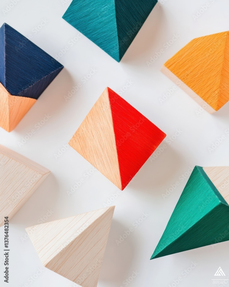 Poster take a wild guess day geometric minimalist strategy visualization with vibrant wooden pyramids - inn