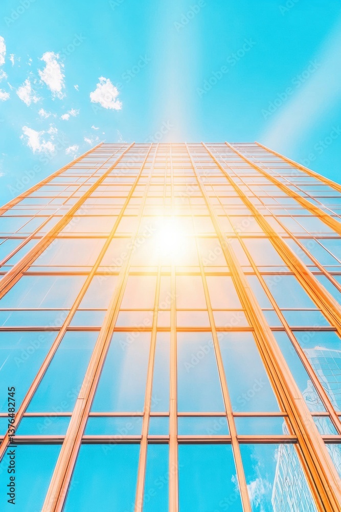 Aufkleber future-forward urban architecture luminous glass skyscraper reflecting innovation, digital transform