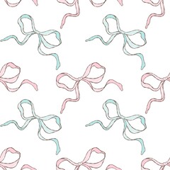 Sweet Coquette Bows seamless pattern.  Romantic Coquette Ribbons Digital paper.