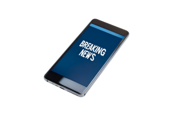 Breaking news alert displayed on a smartphone isolated on transparent background