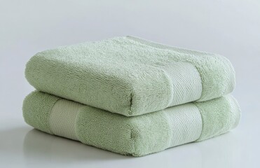 Stack of Soft Green Terrycloth Towels for Bathroom or Spa Use