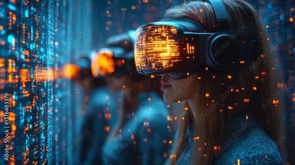 Fototapete Innovative use of virtual reality technology in a logistics center to improve supply chain operations, showcasing advanced automation and mobility solutions.