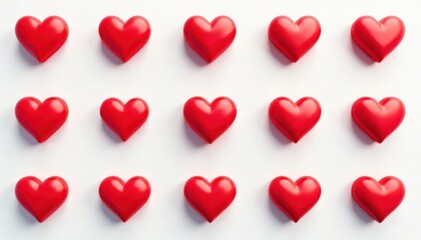 Symbolic red heart icon set in various colors and sizes, minimalist, red heart