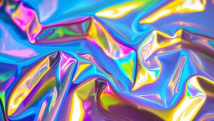 Holographic rainbow wrinkled foil iridescent texture abstract hologram background  colour.