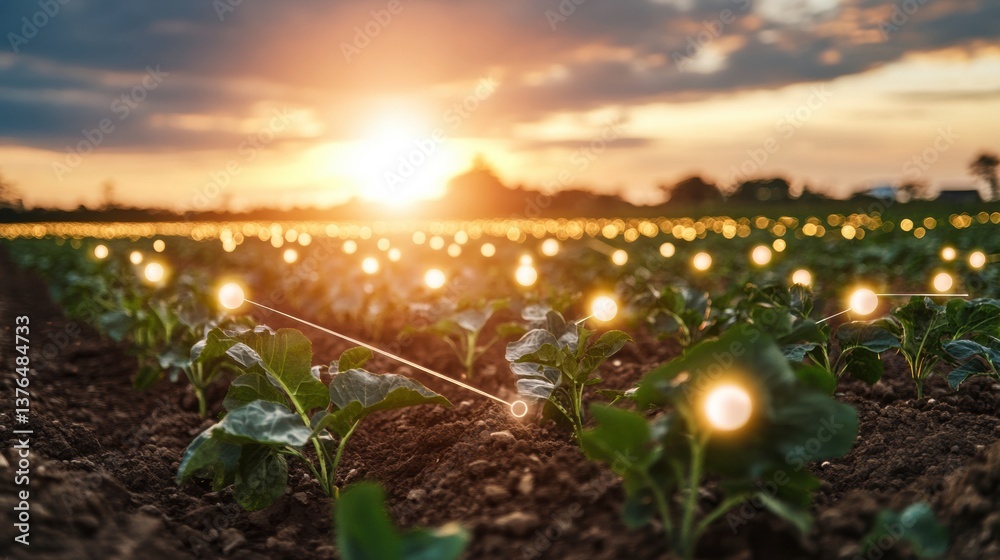Aufkleber smart agriculture illumination iot-enabled precision farming landscape with connected sensor network
