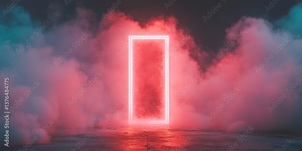 Poster cyberpunk portal immersive digital dreamscape with neon rectangular gateway - futuristic visual stor