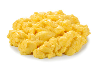 Plate of Soft Scrambled Eggs on White Background