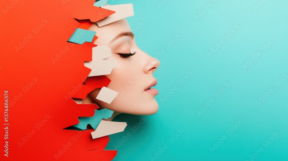 Poster neuro-aesthetic identity deconstruction minimalist profile visualization of psychological self-disco