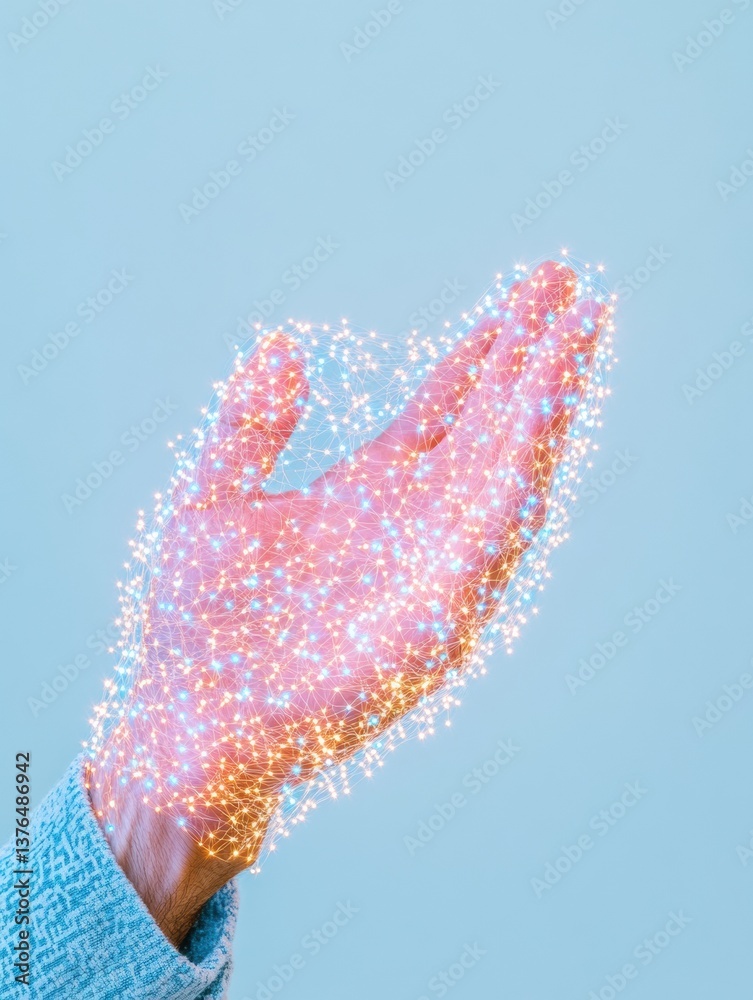 Poster Immersive Digital Connectivity Holographic Network Visualization with Empathetic AI Interaction - Futuristic Tech Engagement for Next-Gen Communication