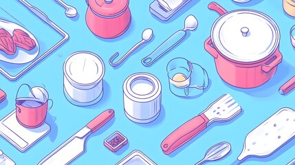 Modern Cookware Isometric Web Banner for Kitchenware and Culinary Promotion