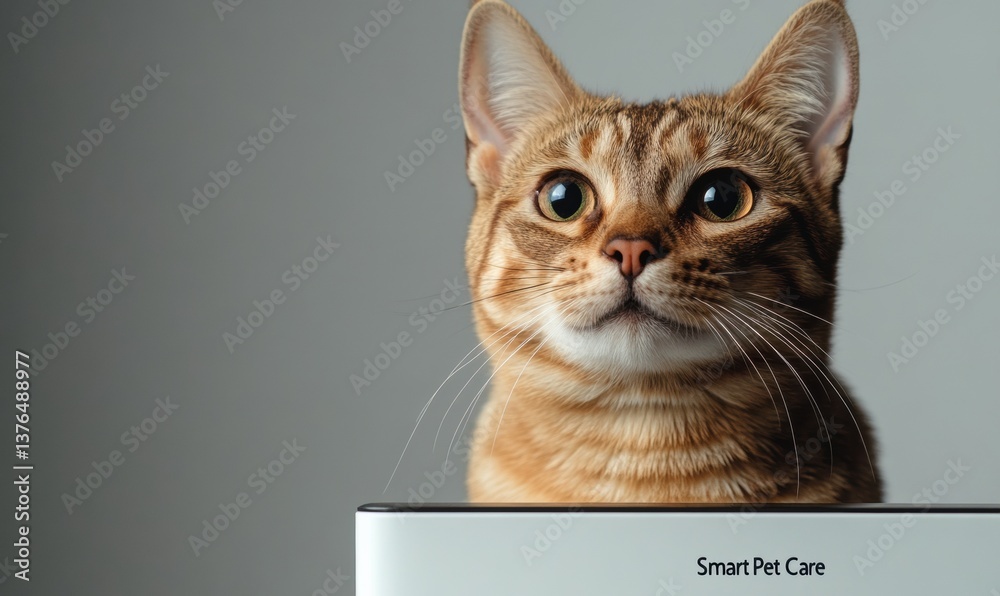 Poster minimalist smart pet tech advanced feline wellness monitor with ai-driven care interface - innovativ