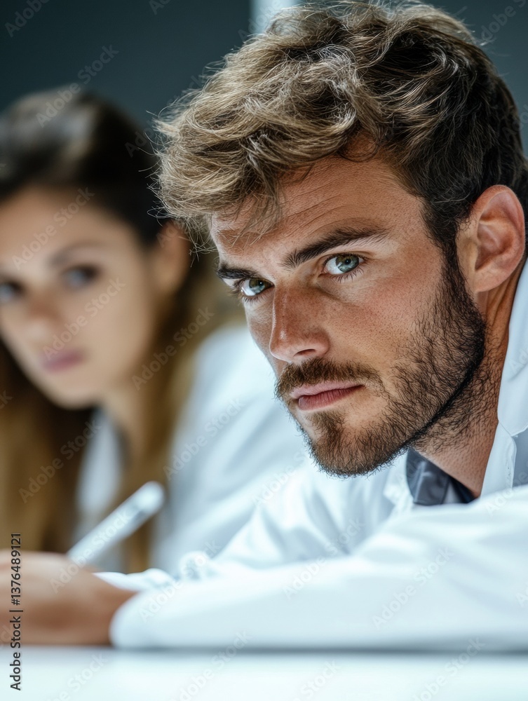 Fototapete Hybrid Workspace Dynamics Intense Millennial Professional Navigating Digital Collaboration with Focused Mindset - Next-Gen Business Performance Visualized